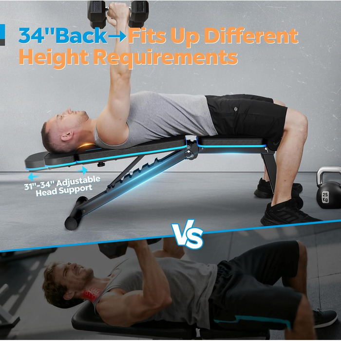 Складана регульована багатофункціональна лава для важкої атлетики, похила лава для тренувань усього тіла, лава для домашнього тренажерного залу, вантажопідйомність 230 кг, синя