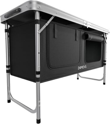 Складана кемпінгова кухня, алюмінієва шафа для кемпінгу з регульованою висотою, дорожня кухня з робочою поверхнею та відділеннями для зберігання, для кемпінгу на свіжому повітрі, включаючи сумку для перенесення 120x47x70, чорна, Praia, 24MOVE