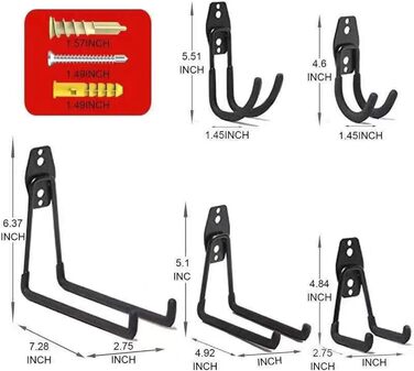 Гачки для гаража, міцні, сталеві гачки для зберігання в гаражі, вішалка для інструментів для гаража, настінне кріплення, гачки та вішалки з антиковзаючим покриттям для садових інструментів, драбини, 15 шт.