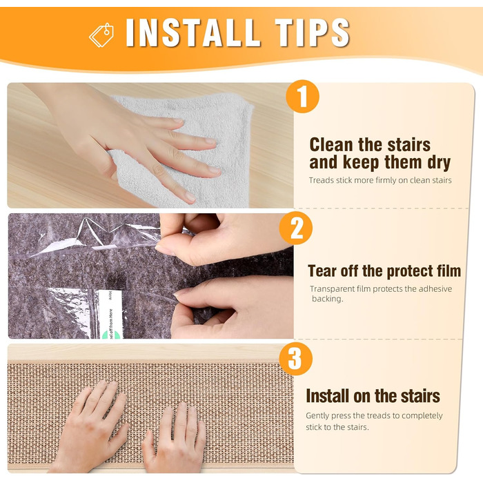 Льняні сходинки Deerly, нековзні, для дерев&39яних сходинок, що знімаються та наклеюються, для внутрішніх сходів, із самоклеючою основою, 20,3 x 76,2 см, бежевий колір, 15 шт. 8&39 x 30&39 бежевий 15