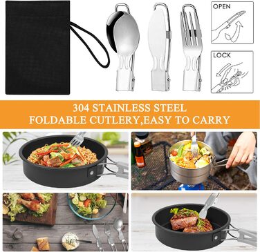 Набір посуду для кемпінгу, 8-предметний набір посуду для кемпінгу з міні-газовою плитою та столовими приборами, кемпінговий посуд для 1-2 осіб, пікніки на свіжому повітрі, походи (8-предметний набір)