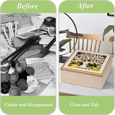 Чайна скринька, чайна скринька - дерев&39яна скринька для зберігання чаю, скринька для чайних пакетиків, чайний ящик для чайних пакетиків, цукру, кавових капсул, контейнер для зберігання з деревом життя та скляною кришкою для огляду, тримач для чайних пак
