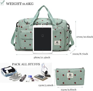 Спортивна сумка для дітей, дорожня сумка для дівчаток та жінок з відділенням для взуття та відділенням для вологи, вельветова сумка для плавання, дорожня сумка для вихідного дня, дизайн полуниці, сумка для ручної поклажі, пляжна сумка для подорожей, фітне