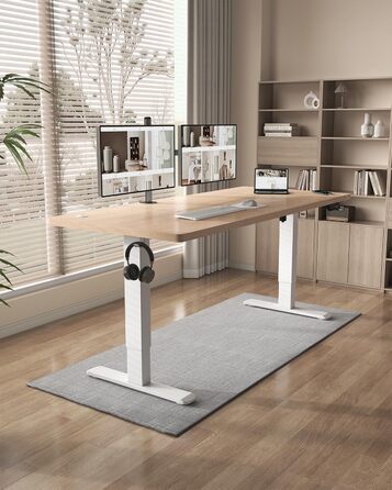 Письмовий стіл з регульованою висотою 160 x 80 см, електрично регульований стіл з функцією пам&39яті, комп&39ютерний стіл з організацією кабелів, стіл для роботи стоячи, офісний стіл, бежевий 160 x 80 см