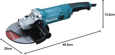 Кутова шліфувальна машина Makita GA9050R 230 мм, 2000 Вт, чорна, блакитна, срібляста, (Д х Ш х В) 455 х 250 х 132 мм
