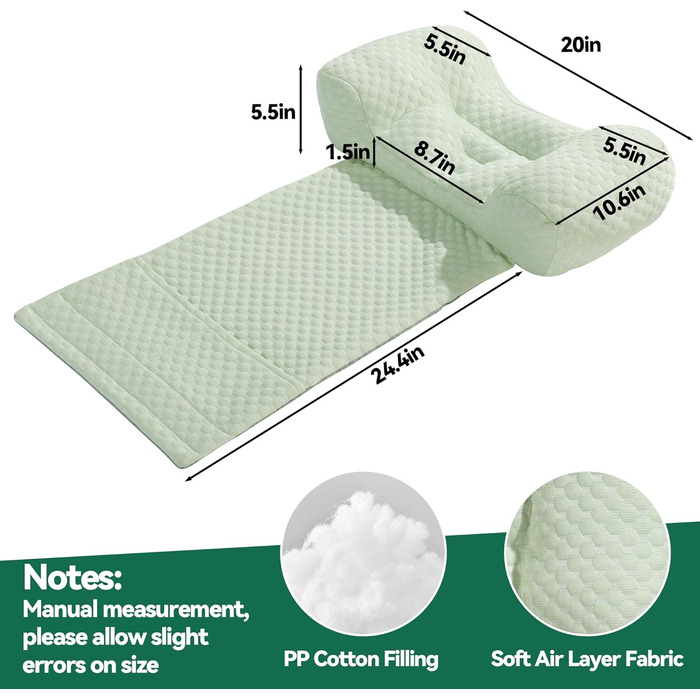 Подушка для шиї MABOZOO для крісел-реклайнерів з кишенею, подушка для підголівника для полегшення болю в шиї та підтримки шийного відділу хребта, подушка для голови-реклайнера для тих, хто спить на боці вдома, в офісі або під час подорожей, світло-зелена