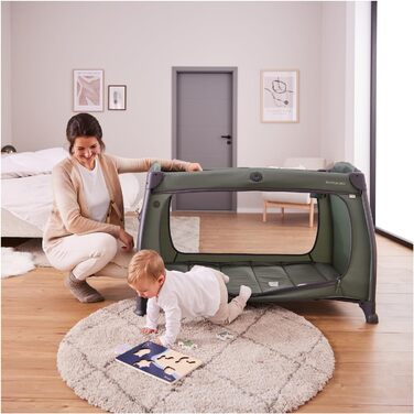 Темно-зелений - дитяче ліжечко для подорожей від народження до 15 кг з вкладишем для новонароджених, пеленальний килимок, сумка для перенесення, колеса, ігрова зона XL, компактна та складається. Play N Relax Center темно-зелений
