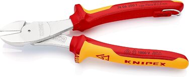 Надміцні діагональні кусачки Knipex, хромовані, ізольовані з багатокомпонентними ручками, випробувані VDE з вушком для кріплення запобіжника 200 мм 74 06 200 T