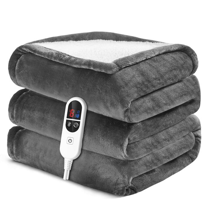 Ковдра Airfish з підігрівом 180x130 см Мяка преміальна ковдра з 6 режимами нагріву, 12-годинним таймером та автоматичним вимкненням Енергозберігаюча та придатна для прання в пральній машині для ліжка, дивана, домашнього офісу
