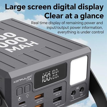 Павербанк зі швидкою зарядкою, потужністю 22,5 Вт від зарядного пристрою Konfulon (USB C, A, вхід і вихід постійного струму), PD3.