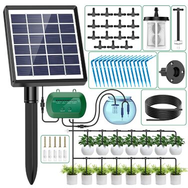 Система сонячного поливу AnseTo на 2024 рік Новітній комп'ютер автоматичного поливу для садових, балконних, тепличних рослин, рослин у горщиках на відкритому повітрі з 12 режимами таймера та 15 крапельним шлангом для поливу