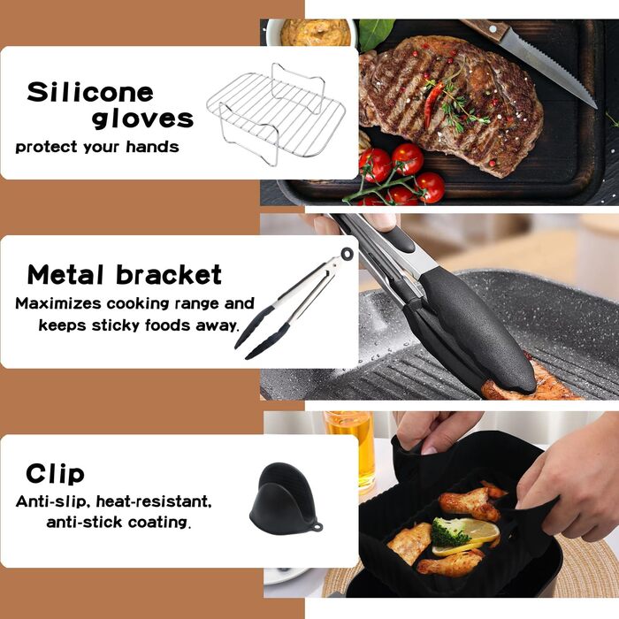 Аксесуари для двозонної аерофритюрниці, набір аксесуарів для фритюрниці з силіконовою формою для Ninja Foodi AF300EU,AF400EU,AF400EUCP, Innsky, аксесуари для подвійної фритюрниці Princess 7,6 л-9,5 л, решітка для гриля аерофритюрниці тощо