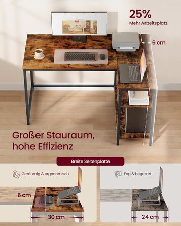 Г-подібний кутовий стіл, комп&39ютерний стіл з місцем для зберігання, офісний стіл, полиця з регульованою висотою, для домашнього офісу, 110 x 80 см, вінтажний коричневий LWD135KD01 Вінтажний коричневий 110 x 80 см Без подовжувача