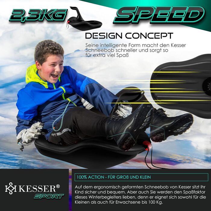 Зі світлодіодним підсвічуванням вкл. мотузку для витягування Санки Тобогган Дитячі санки Zipfelbob Пластикові санки Стабільні для