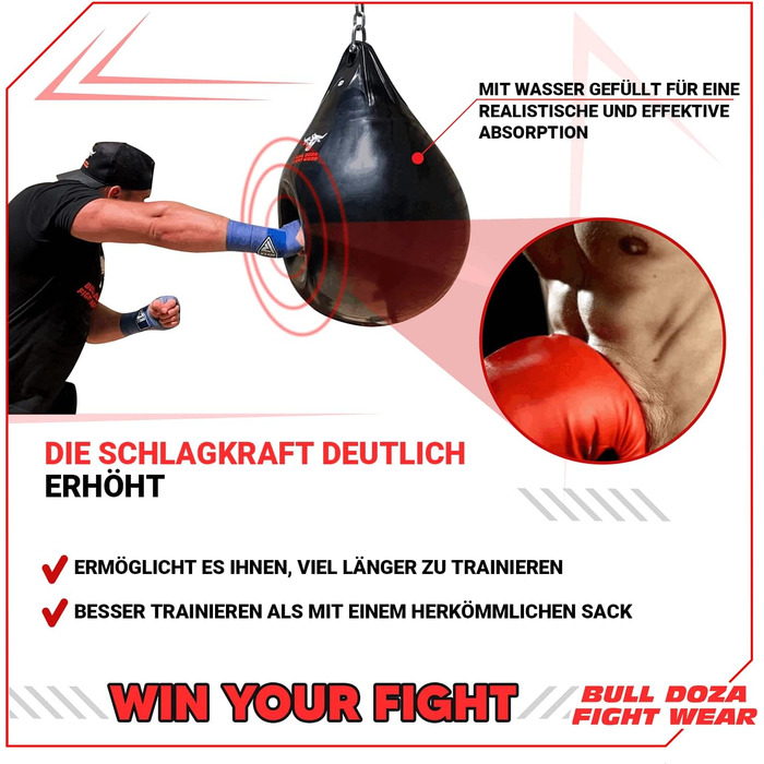 Боксерський мішок Bull Doza Fight Wear Water - Міцний - Водонепроникний - Три розміри M (40 см) 33 кг