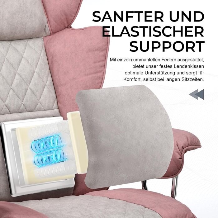 Ігрове крісло GTPLAYER, офісне крісло з пружинною опорою для попереку, ергономічне та зручне широке офісне комп&39ютерне крісло з м&39якими підлокітниками та підставкою для ніг, що виходять назовні, рожева тканина