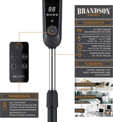 Вентилятор на підставці DC Silent з пультом дистанційного керування дисплей - мобільний вентилятор безшумний, 24 швидкості - колив