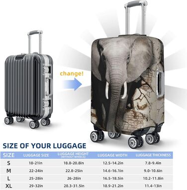 Чохол для валізи Слон, еластичний, що миється, захист багажу для подорожей та роботи (45,7 - 81,3 см), Чорний, Малий, 3D-