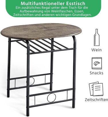 Обідній гарнітур Yaheetech у сільському стилі для 2 осіб з 1 обіднім столом та 2 стільцями, кухонний стіл з полицею для зберігання, комплект обіднього столу та стільців, колір Drift Brown, 80 x 53 x 75,5 см