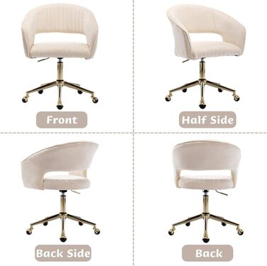 Офісний стілець з шенілу, ергономічне робоче крісло з підлокітниками, обертове крісло з колесами, туалетний стілець, регульована висота для домашнього офісу та офісу, бежевий
