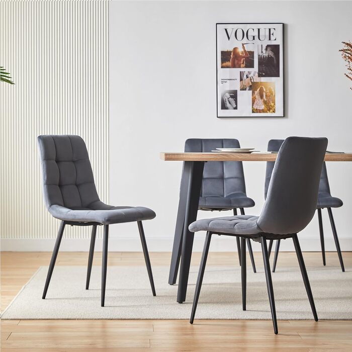 Обідні стільці, оббиті оксамитом, комплект Milano з 4 шт. , сірий, 521252.