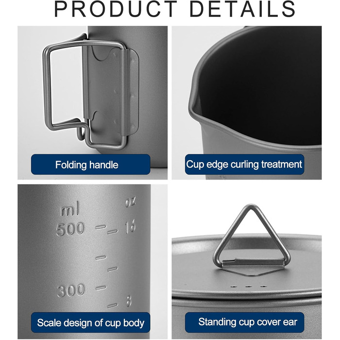 Легкий металевий кухоль з складною ручкою, посуд для пікніка та подорожей, 550 мл