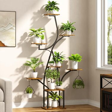 Підставка для рослин з лампою для вирощування, 8-ярусна квіткова полиця 160 см з металу та дерева, велика чорна квіткова полиця для використання в приміщенні та на вулиці, для вітальні, саду, балкону, декоративна, ширина 38 дюймів