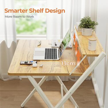 Маленький розкладний стіл, Не потребує складання, Малий розмір, Компактний розкладний стіл з підставкою для монітора, Дубовий комп&39ютерний стіл, Робочий стіл, Розкладний стіл, Бежевий, Малий розмір, Бежевий