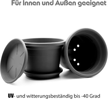 Набір із 4 круглих квіткових горщиків з блюдцями BigDean, ø 40 см, антрацит всепогодні кашпо, зроблені в Європі, антрацит, ø 40 см