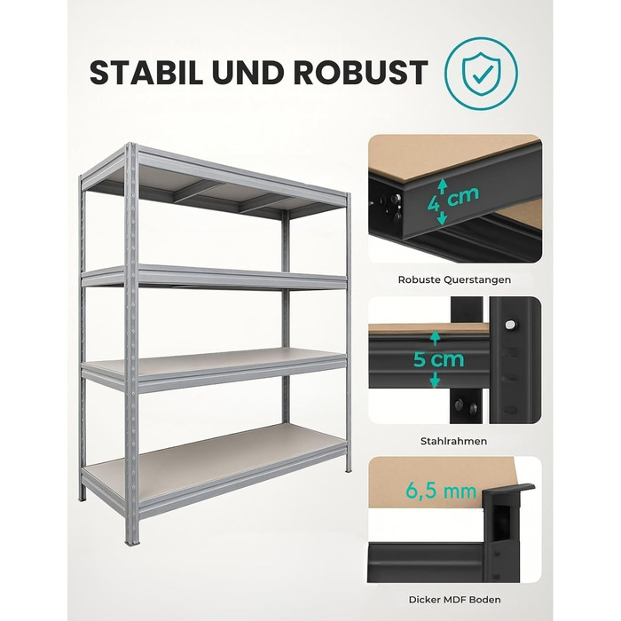 Надміцний стелаж KARAT XXL, оцинкований 200 x 180 x 60 см, стелажі для гаража, підвалу та майстерні - безболтові стелажі, широкопрохідні стелажі, підвальні стелажі, стелажі для майстерні (TitanRack Big)