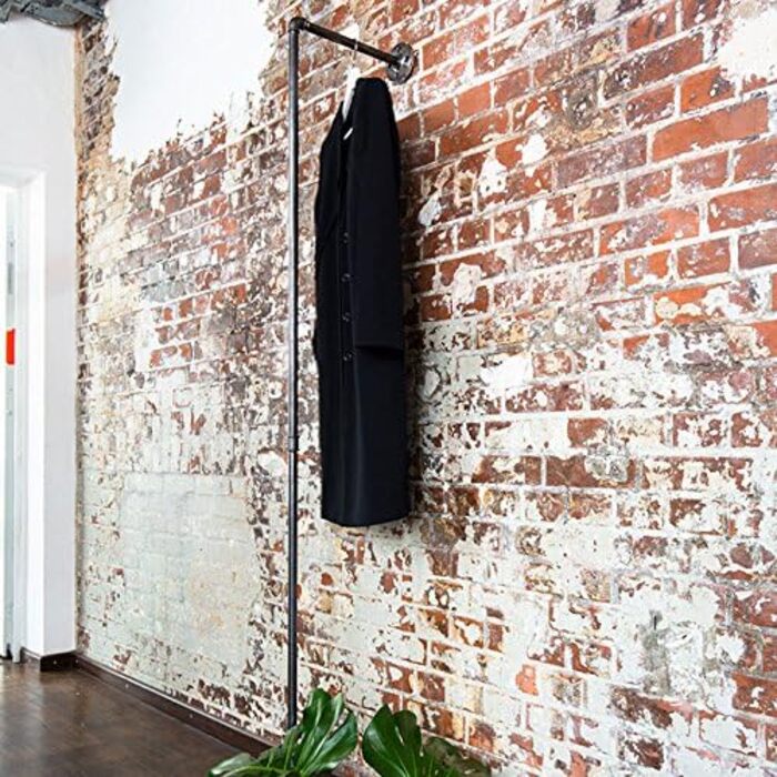 РІЗНІ Вішалка для одягу в індустріальному стилі - різні розміри, наприклад, 60 x 180 см - як настінна вішалка для курток та як вішалка для одягу - L-подібна, чорна, металева, Ш 60 x В 180 см