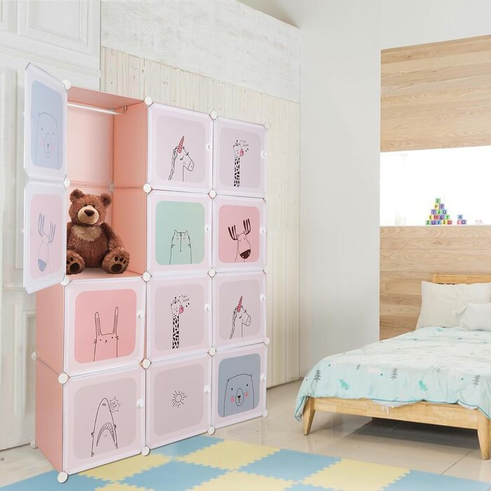 Дитяча шафа Kedia, шафа для спальні, модульна пластикова шафа з дверима, переносна шафа, дитяча шафа (110 * 145 * 37 см рожевого кольору) 110*145*37 см рожевого кольору