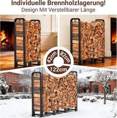 Дров&39яна полиця Amagabeli XXL, сталева дров&39яна полиця 122 см, міцна та стабільна, полиця для зовнішнього використання в саду та на терасі, чорна, регульована довжина 1,2 м