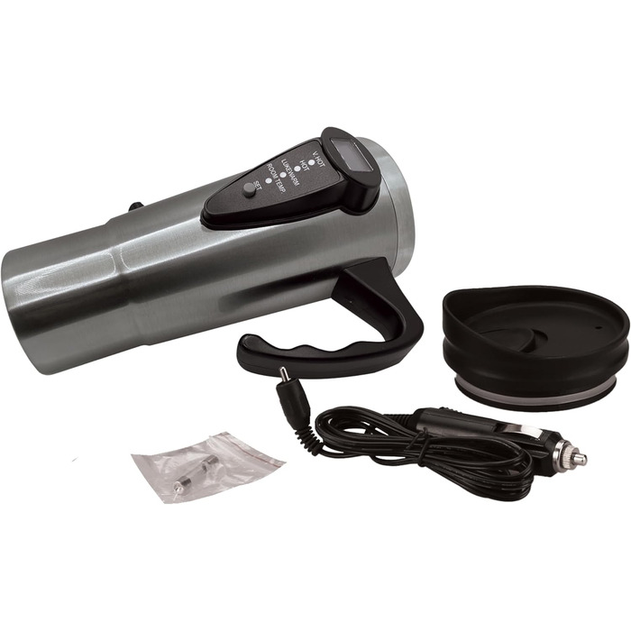 Дорожня кружка InGenious з підігрівом з нержавіючої сталі з 4 рівнями нагріву, адаптером для прикурювача 12 В та місткістю 450 мл