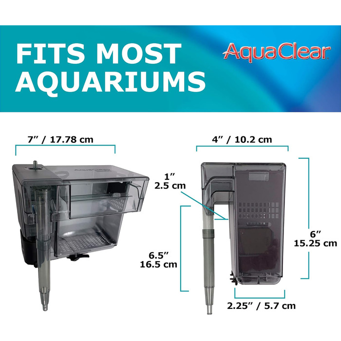 Зовнішній фільтр AquaClear Power Filter 50 для акваріума, що кріпиться на кліпсу, для акваріумів від 76 до 190 літрів, 6 Вт