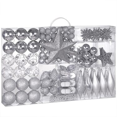 Різдвяні кульки для ялинки 102 шт срібні Deuba