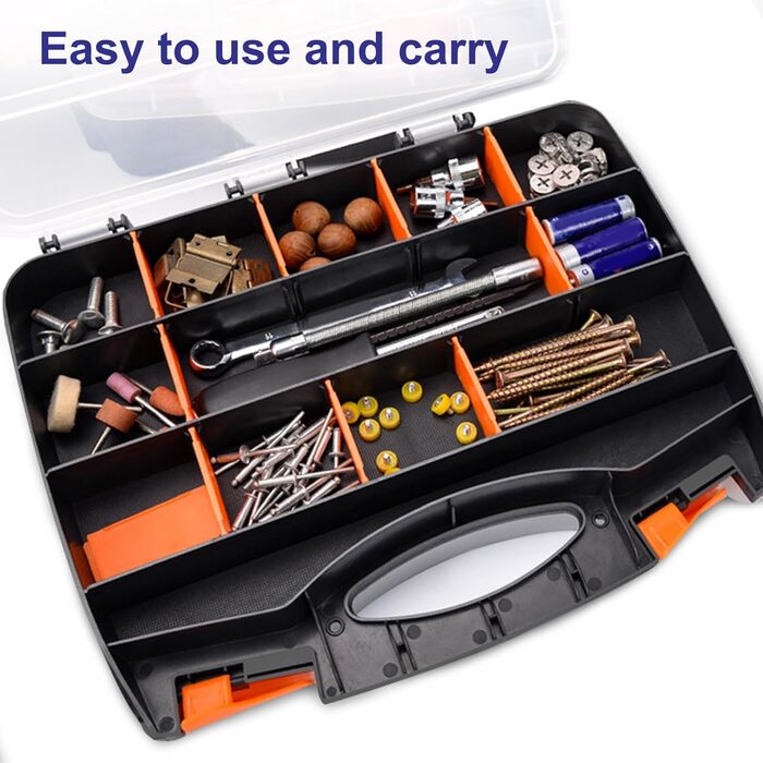 Двосторонній органайзер для деталей Haofy з кількома відділеннями та прозорою кришкою, міцний ПВХ-пластик для обслуговування та технічних цілей, портативна коробка для зберігання