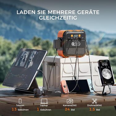 Портативна електростанція Flashfish 98 Втгод, сонячний генератор потужністю 120 Вт з акумулятором 230 В змінного/постійного струму/USB/світлодіодним живленням, мобільний генератор для подорожей, кемпінгу, відключення електроенергії вдома.