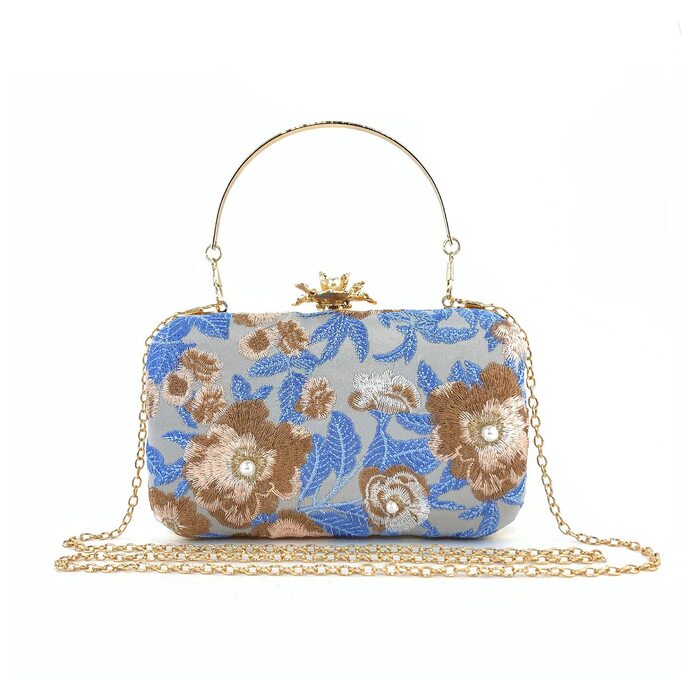 Клатч вишитий з перлами, вечірня сумочка у вінтажному стилі для урочистих подій, весілля, світло-блакитний