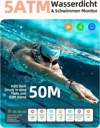 Жіночий смарт-годинник Parsonver із водонепроникністю 5 атм, спортивний годинник для плавання, фітнес-годинник 1,8 дюйма HD для жінок із понад 100 спортивними режимами, відстеженням серцевого ритму та сну, смарт-годинник для Android та iOS, рожеве золото,