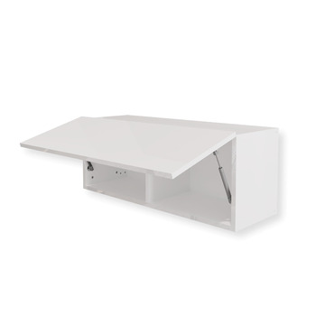 Настінна шафа, глянцевий білий, 90 x 35 x 32 см (Ш x В x Г), настінна шафа для вітальні, навісна настінна шафа, настінна полиця, шафа для документів, верхня шафа, відкривається натисканням, шафа для вітальні, біла, горизонтальна шафа, 90 x 35 x 32 см