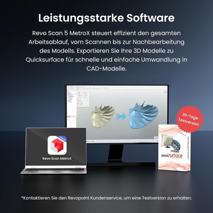 Сканер Revopoint MetroX для 3D-друку, точність до 0,01 мм, синій лазер, структуроване світло на всю поверхню, сканування металевих