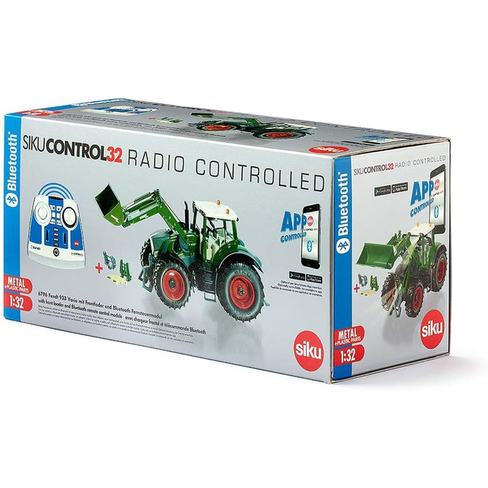 Трактор Fendt 933 Vario з фронтальним навантажувачем, зелений, метал/пластик, 132, на дистанційному управлінні, вкл. пульт дистанційного керування Bluetooth та аксесуари, можливе управління через додаток З пультом дистанційного керування Одиночний, 6793