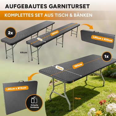 Складаний пластиковий набір для пивного саду Складаний набір пивних столів зі столом та 2 лавками Всепогодний складаний набір для саду, вечірки та кемпінгу 1