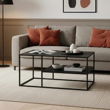 Журнальний столик Solund, приставний столик, металевий, чорний, стіл для вітальні з місцем для зберігання, 90 x 60 x 45 см, прямокутний диван-столик, журнальний столик, чорний, 90 x 60 x 45 см - 1 полиця