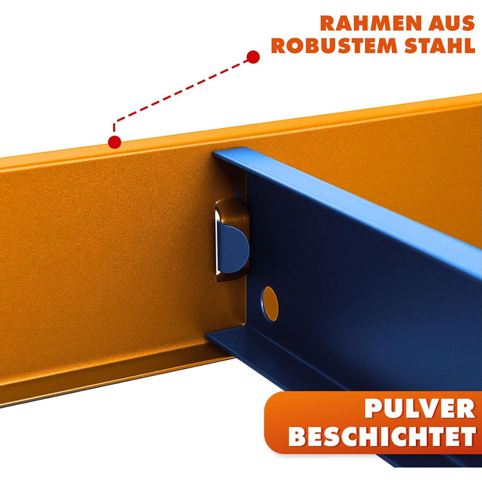 Надміцний стелаж KARAT, підвальний стелаж, стелаж для зберігання зі сталевою рамою, вантажопідйомність 1050 кг (синьо-помаранчевий, 180 x 90 x 60 см) Rhino 180 x 90 x 60 см синьо-помаранчевий