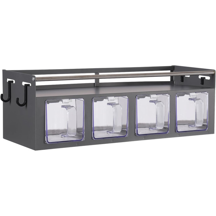 Підвісний органайзер для спецій з 4 знімними підставками для спецій, настінна кухонна підставка для солі, перцю, цукру, спецій (сіра)