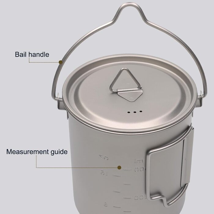 Титановий кемпінговий посуд SANTTA Кемпінгова каструля 700 мл, чашка для пиття 380 мл та складний надлегкий кухонний набір Spork для походів та туризму