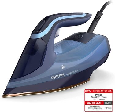 Парова праска Philips серії Azur 8000 - безперервна пара 55 г/хв, паровий удар 240 г, 3000 Вт, технологія OptimalTEMP, SteamGlide