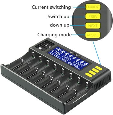 Інтелектуальний зарядний пристрій Docooler Liito Kala LII-S8, 8 слотів, автоматичний/ручний, світлодіодний, сумісний із літієвими акумуляторами 18650, 26650, 21700, 26700, AA, AAA